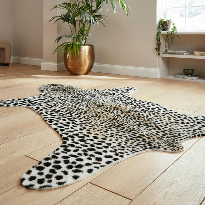 Faux Fur Cheetah Print Soft White/Black/Warm Beige/Tan Rug-Think Rugs-Rug Love - The Most Loved Rug Store