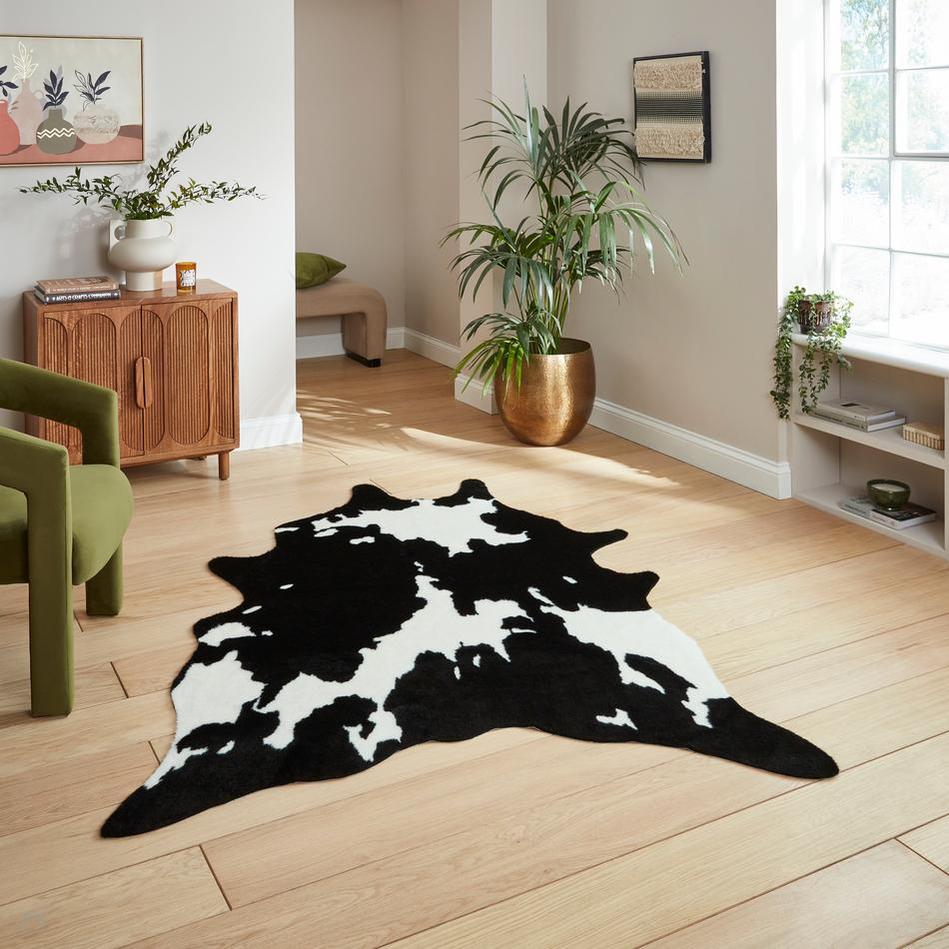 Faux Fur Cow Print Black/White Rug