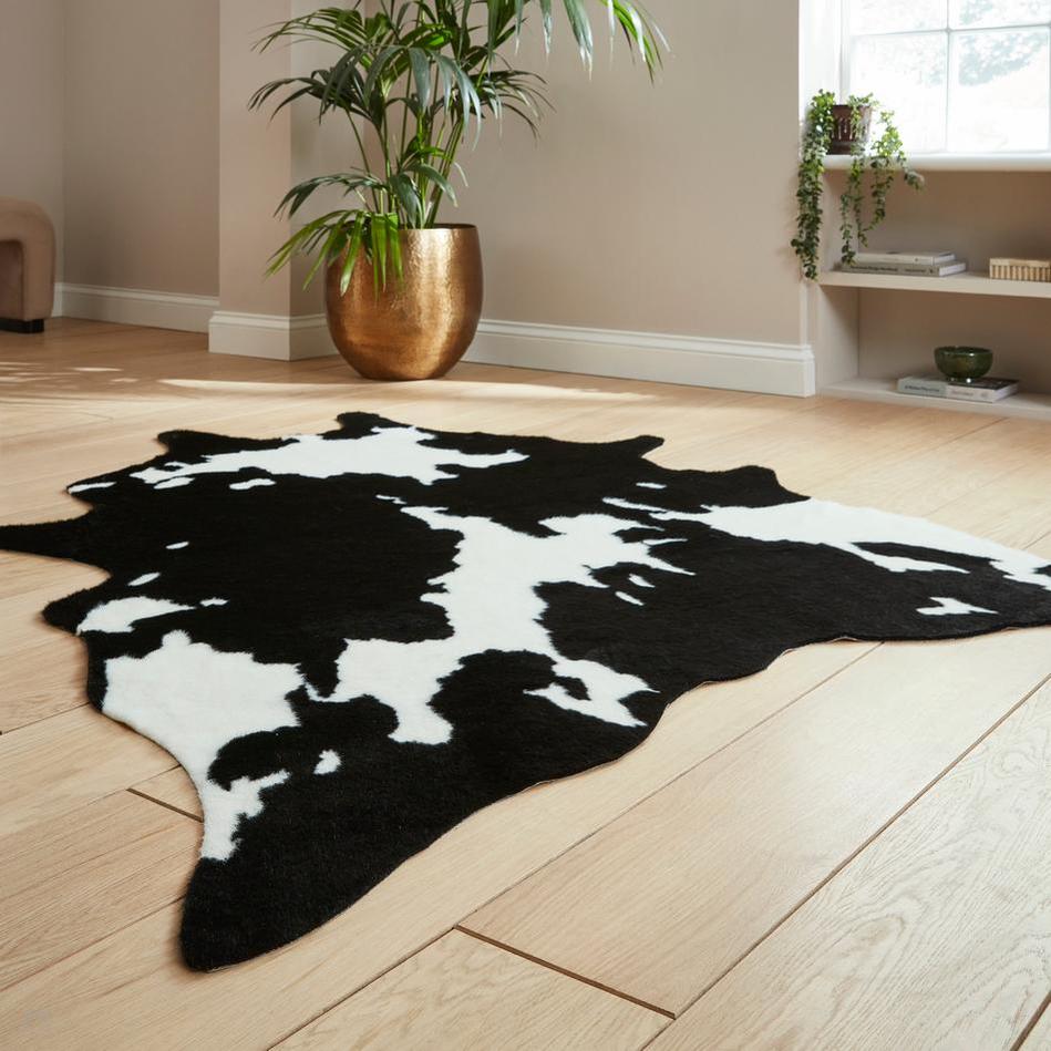 Cow Print Rug Sample Faux Fur Cow Print Black/White Rug