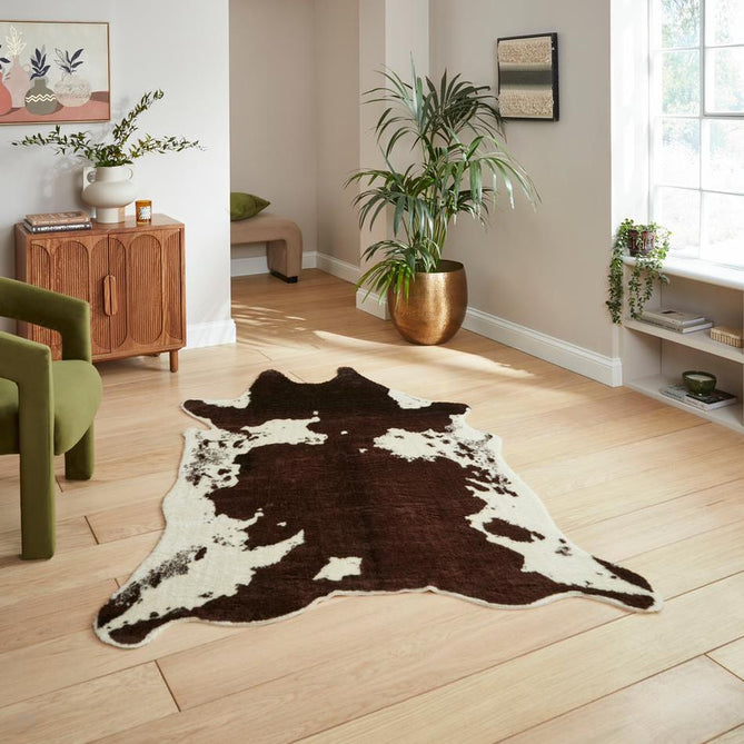 Faux Fur Cow Print Cream/Chocolate Brown/Chestnut/Mocha Rug-Think Rugs-Rug Love - The Most Loved Rug Store