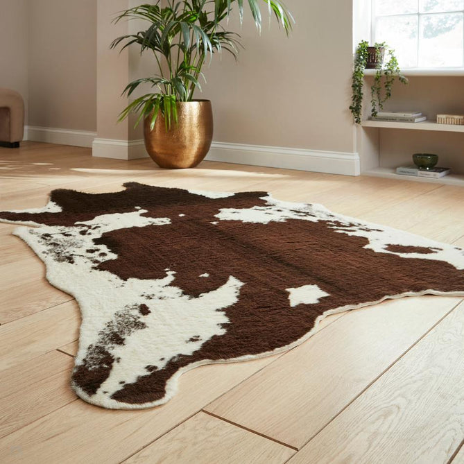 Faux Fur Cow Print Cream/Chocolate Brown/Chestnut/Mocha Rug-Think Rugs-Rug Love - The Most Loved Rug Store