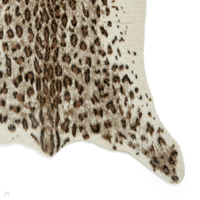 Faux Fur Leopard Print Soft White/Golden Tan/Warm Beige/Black/Chocolate Brown Rug-Think Rugs-Rug Love - The Most Loved Rug Store