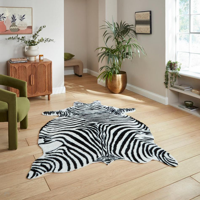 Faux Fur Zebra Print White/Black Rug-Think Rugs-Rug Love - The Most Loved Rug Store