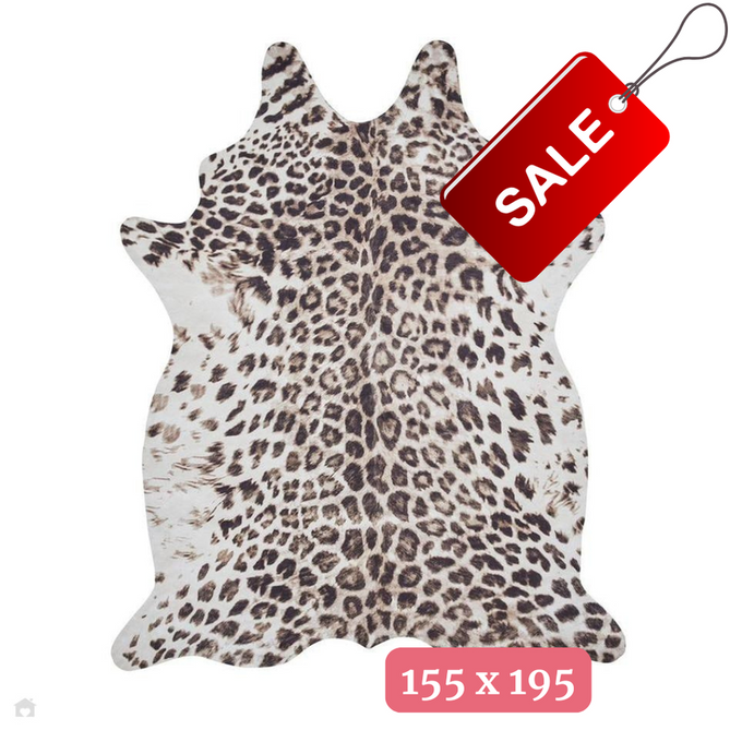 Faux Leopard Print Animal Skin Lightweight Printed Polyester Flatweave Ivory/Beige/Taupe Brown Rug 155 x 195cm-Shop Returns-Rug Love - The Most Loved Rug Store