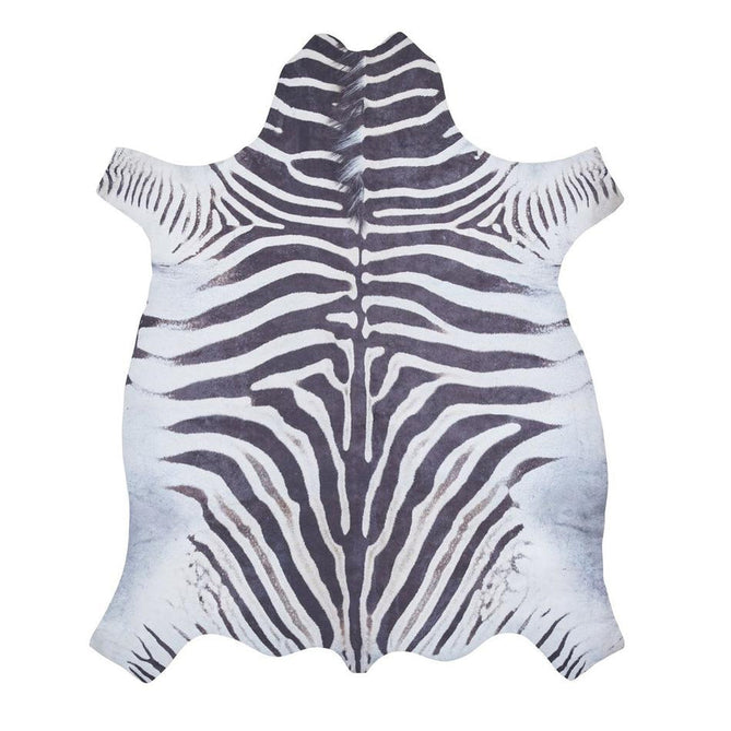 Faux Zebra Print Animal Skin Lightweight Printed Polyester Flatweave Black/White/Grey Rug-Think Rugs-Rug Love - The Most Loved Rug Store