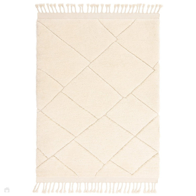 Fes FE01 Modern Plain Moroccan Berber Super-Soft Plush Hand-Carved Mid-Height Polyester Shaggy Cream/White Rug-Asiatic Carpets-Rug Love - The Most Loved Rug Store