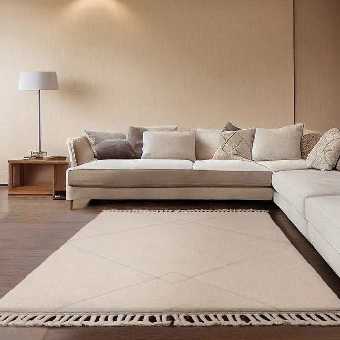 Fes FE03 Modern Plain Moroccan Berber Super-Soft Plush Hand-Carved Mid-Height Polyester Shaggy Cream/White Rug-Asiatic Carpets-Rug Love - The Most Loved Rug Store