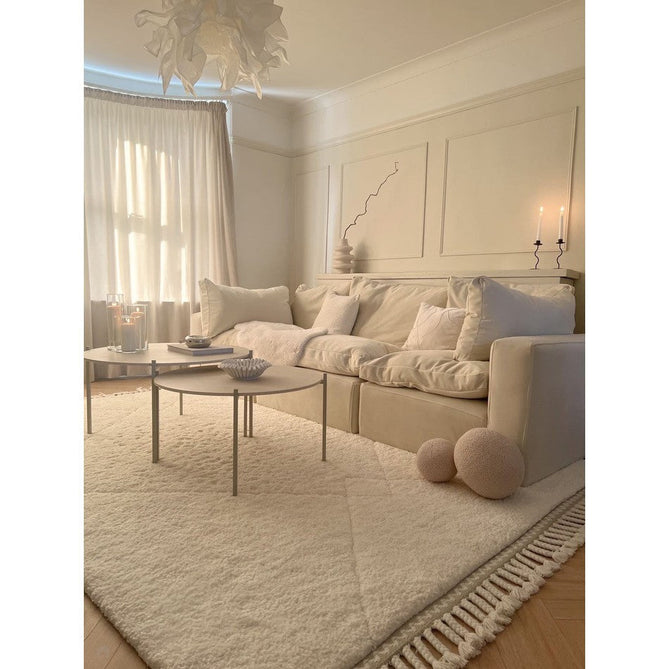 Fes FE03 Modern Plain Moroccan Berber Super-Soft Plush Hand-Carved Mid-Height Polyester Shaggy Cream/White Rug-Asiatic Carpets-Rug Love - The Most Loved Rug Store
