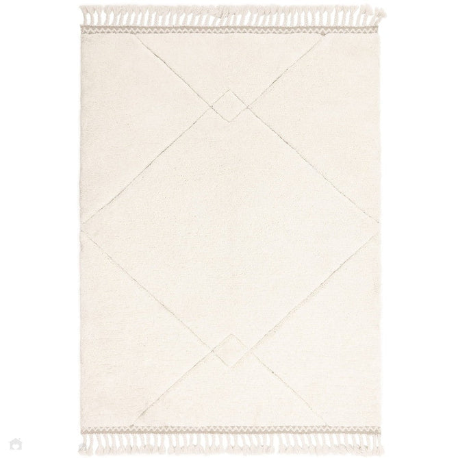 Fes FE03 Modern Plain Moroccan Berber Super-Soft Plush Hand-Carved Mid-Height Polyester Shaggy Cream/White Rug-Asiatic Carpets-Rug Love - The Most Loved Rug Store