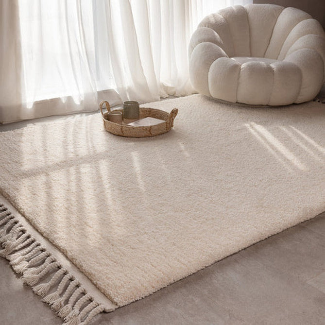 Fes FE04 Modern Plain Moroccan Berber Super-Soft Plush Hand-Carved Mid-Height Polyester Shaggy Cream/White Rug-Asiatic Carpets-Rug Love - The Most Loved Rug Store