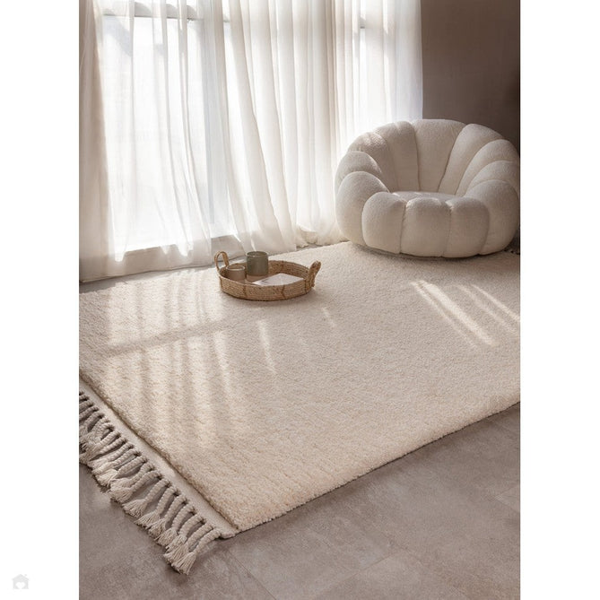 Fes FE04 Modern Plain Moroccan Berber Super-Soft Plush Hand-Carved Mid-Height Polyester Shaggy Cream/White Rug-Asiatic Carpets-Rug Love - The Most Loved Rug Store