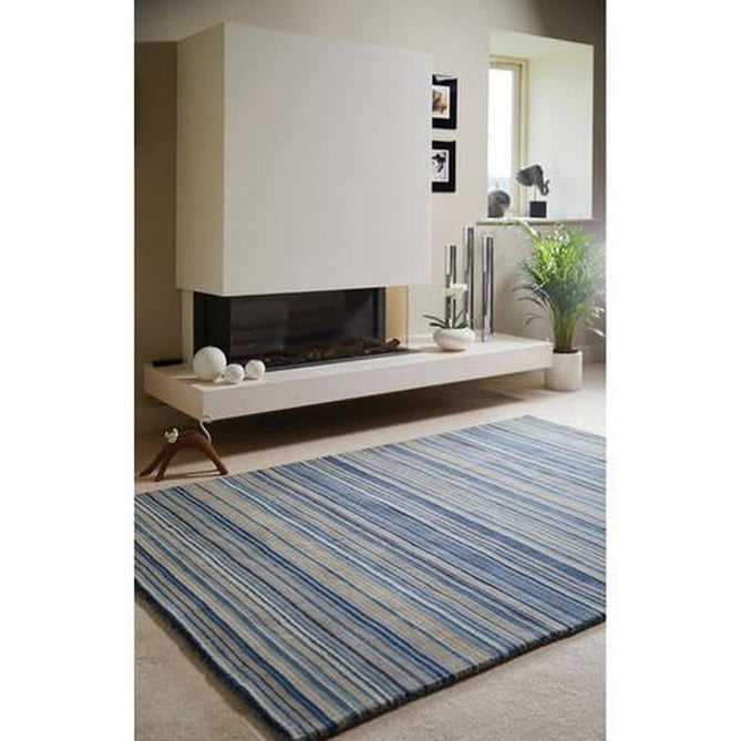 Fine Stripes Modern Stripe Hand-Woven Wool Blue/Beige Rug-Origins-Rug Love - The Most Loved Rug Store