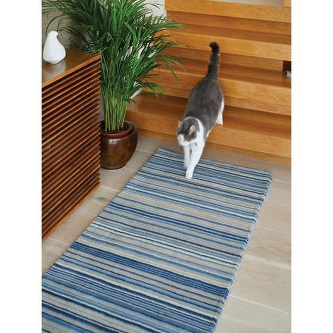 Fine Stripes Modern Stripe Hand-Woven Wool Blue/Beige Rug-Origins-Rug Love - The Most Loved Rug Store