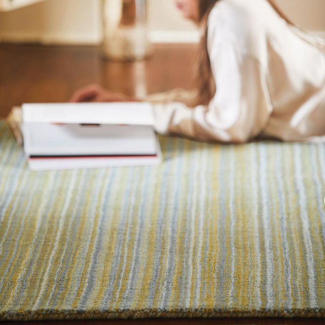 Fine Stripes Modern Stripe Hand-Woven Wool Ochre Rug