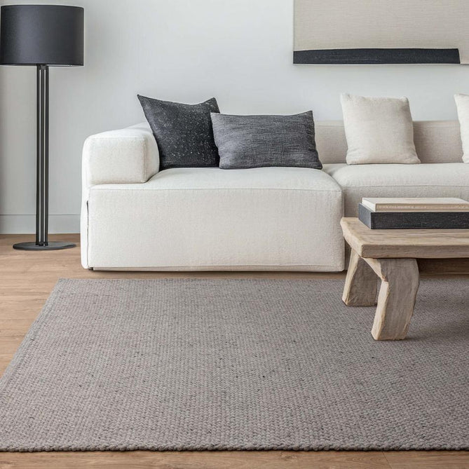 Finley Modern Plain Basketweave Hand-Woven Tonal Textured Durable Wool-Blend Flatweave Loop Pile Grey Rug