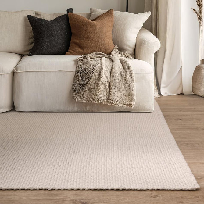 Finley Modern Plain Basketweave Hand-Woven Tonal Textured Durable Wool-Blend Flatweave Loop Pile Ivory Rug