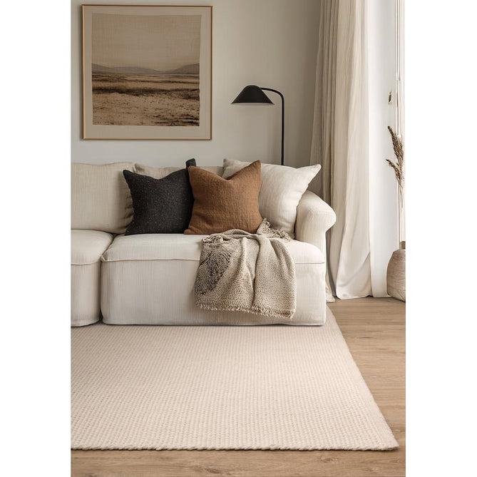 Finley Modern Plain Basketweave Hand-Woven Tonal Textured Durable Wool-Blend Flatweave Loop Pile Ivory Rug