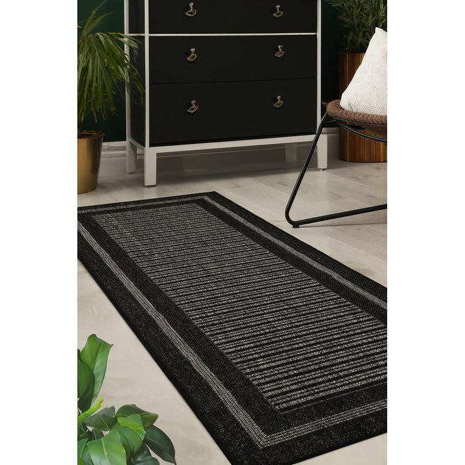 Flatweave Gel Border Black Runner-Melrose-Rug Love - The Most Loved Rug Store
