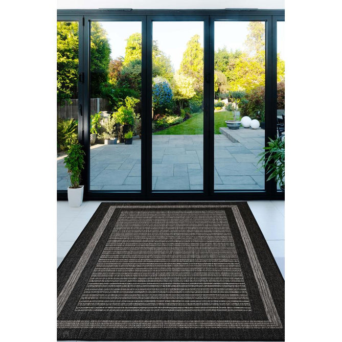 Flatweave Gel Border Black Runner-Melrose-Rug Love - The Most Loved Rug Store