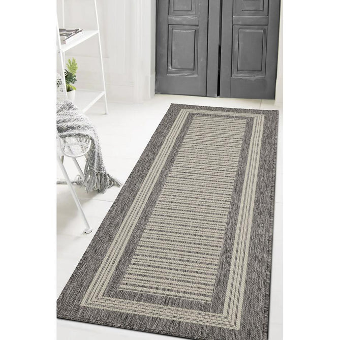 Flatweave Gel Border Steel Grey Runner-Melrose-Rug Love - The Most Loved Rug Store