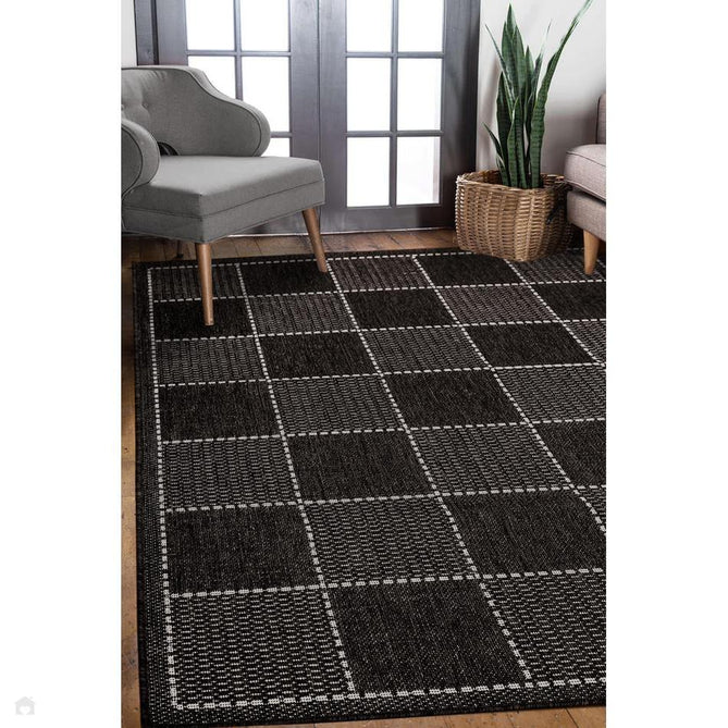 Flatweave Gel Check Black Rug-Melrose-Rug Love - The Most Loved Rug Store