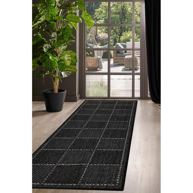 Flatweave Gel Check Black Runner-Melrose-Rug Love - The Most Loved Rug Store