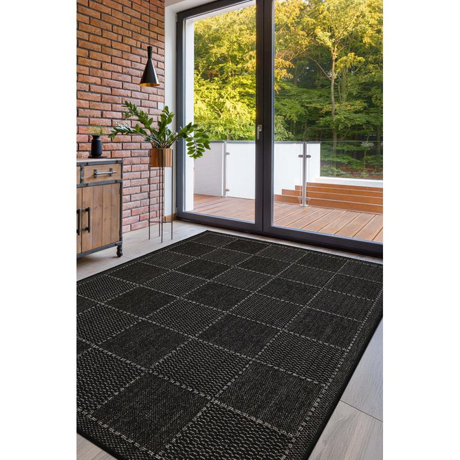 Flatweave Gel Check Black Runner-Melrose-Rug Love - The Most Loved Rug Store