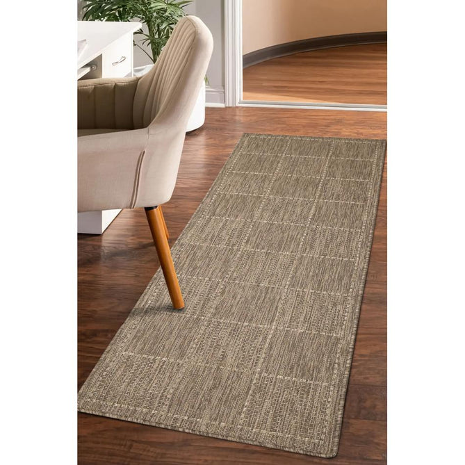 Flatweave Gel Check Latte Runner-Melrose-Rug Love - The Most Loved Rug Store