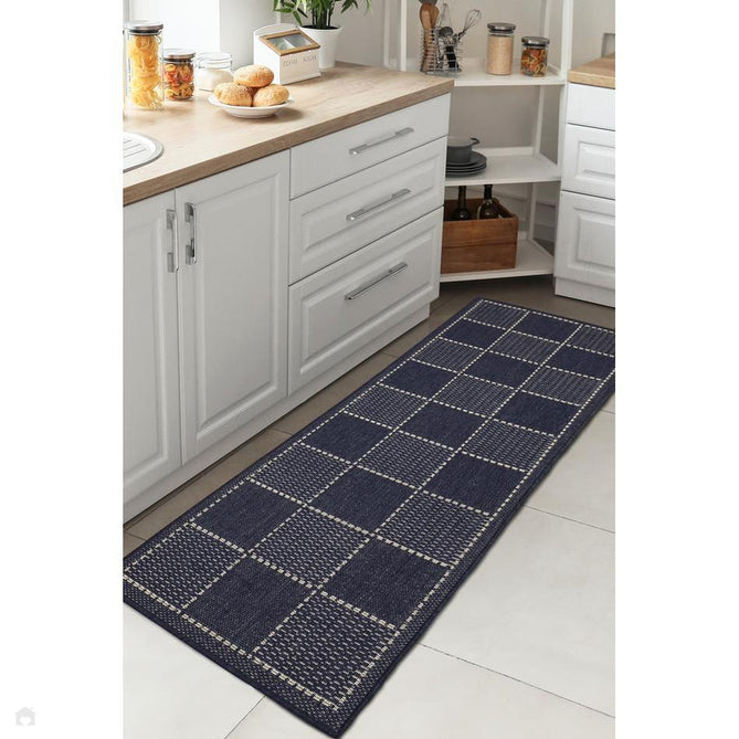 Flatweave Gel Check Navy Rug-Melrose-Rug Love - The Most Loved Rug Store