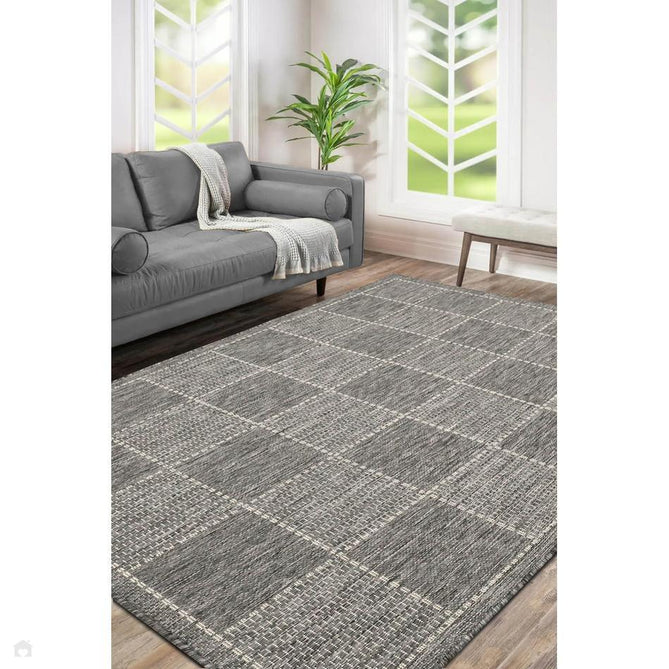 Flatweave Gel Check Steel Grey Rug-Melrose-Rug Love - The Most Loved Rug Store