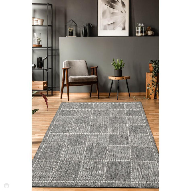 Flatweave Gel Check Steel Grey Rug-Melrose-Rug Love - The Most Loved Rug Store