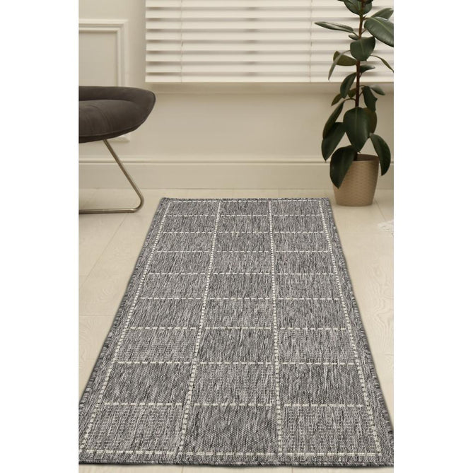 Flatweave Gel Check Steel Grey Runner-Melrose-Rug Love - The Most Loved Rug Store