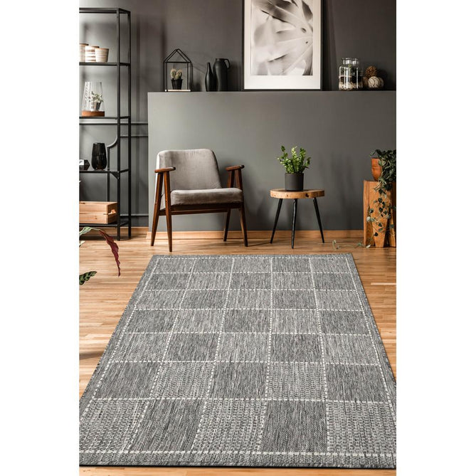 Flatweave Gel Check Steel Grey Runner-Melrose-Rug Love - The Most Loved Rug Store