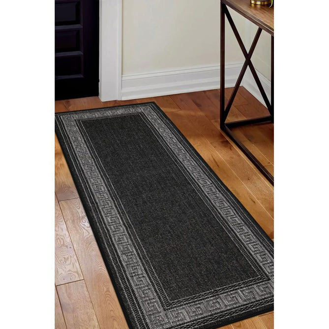 Flatweave Gel Greek Key Black Runner-Melrose-Rug Love - The Most Loved Rug Store