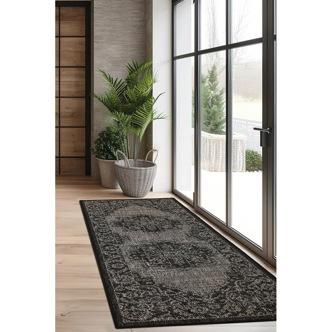 Flatweave Gel Medallion Black Runner-Melrose-Rug Love - The Most Loved Rug Store