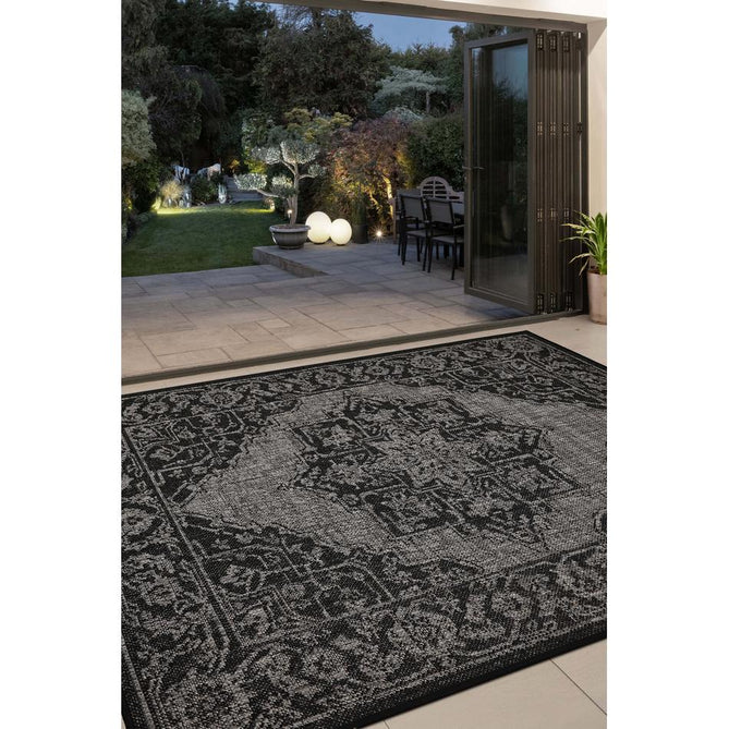 Flatweave Gel Medallion Black Runner-Melrose-Rug Love - The Most Loved Rug Store