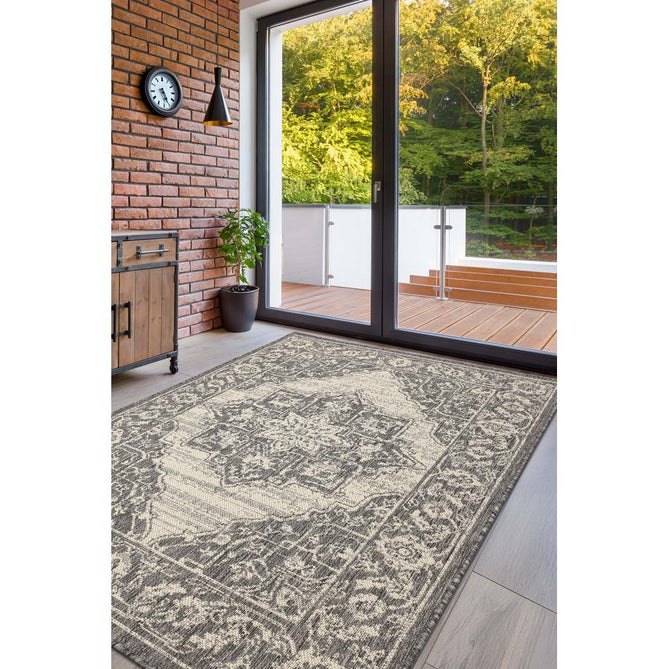 Flatweave Gel Medallion Steel Grey Runner-Melrose-Rug Love - The Most Loved Rug Store