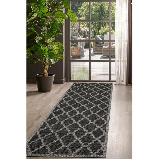 Flatweave Gel Trellis Black Runner-Melrose-Rug Love - The Most Loved Rug Store