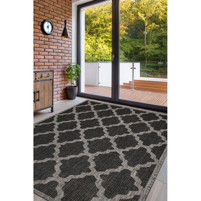 Flatweave Gel Trellis Black Runner-Melrose-Rug Love - The Most Loved Rug Store