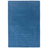 Form Modern Geometric Plain Linear High-Density Heavyweight Hand Carved Wool 3D Hi-Low Ridged Blue Rug