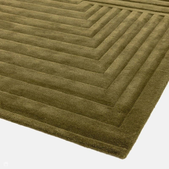 Form Modern Geometric Plain Linear High-Density Heavyweight Hand Carved Wool 3D Hi-Low Ridged Green Rug-Asiatic Carpets-Rug Love - The Most Loved Rug Store