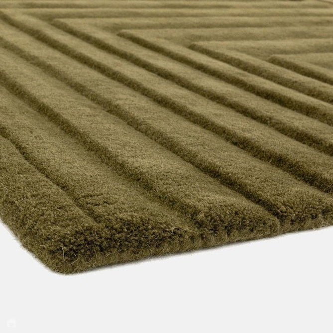 Form Modern Geometric Plain Linear High-Density Heavyweight Hand Carved Wool 3D Hi-Low Ridged Green Rug-Asiatic Carpets-Rug Love - The Most Loved Rug Store