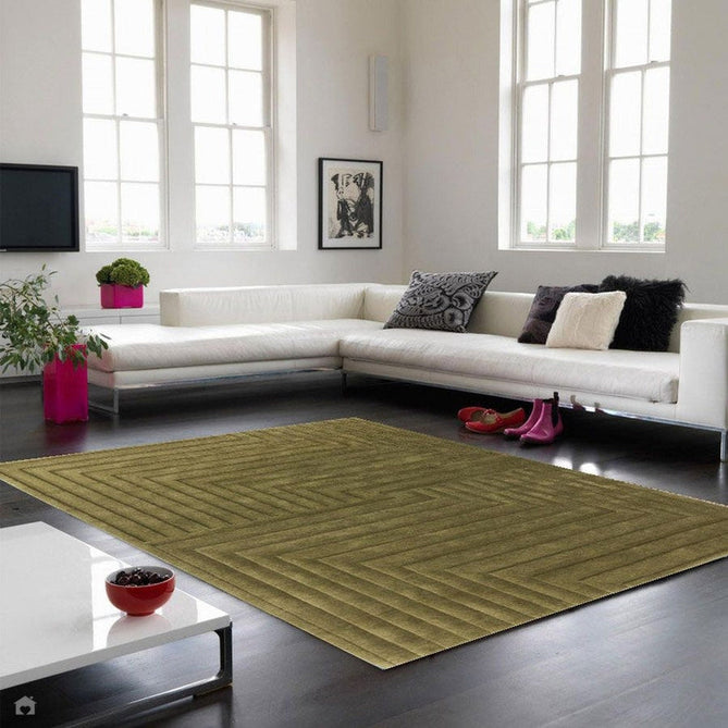 Form Modern Geometric Plain Linear High-Density Heavyweight Hand Carved Wool 3D Hi-Low Ridged Green Rug-Asiatic Carpets-Rug Love - The Most Loved Rug Store