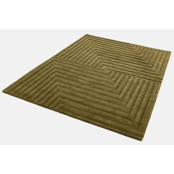 Form Modern Geometric Plain Linear High-Density Heavyweight Hand Carved Wool 3D Hi-Low Ridged Green Rug-Asiatic Carpets-Rug Love - The Most Loved Rug Store
