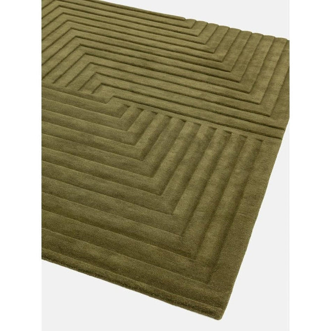 Form Modern Geometric Plain Linear High-Density Heavyweight Hand Carved Wool 3D Hi-Low Ridged Green Rug-Asiatic Carpets-Rug Love - The Most Loved Rug Store