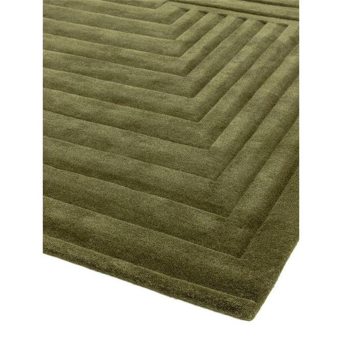 Form Modern Geometric Plain Linear High-Density Heavyweight Hand Carved Wool 3D Hi-Low Ridged Green Rug-Asiatic Carpets-Rug Love - The Most Loved Rug Store
