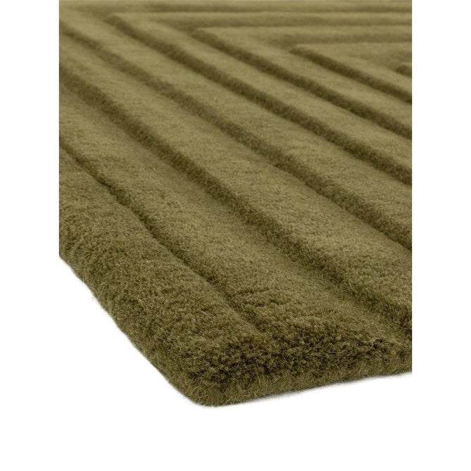 Form Modern Geometric Plain Linear High-Density Heavyweight Hand Carved Wool 3D Hi-Low Ridged Green Rug-Asiatic Carpets-Rug Love - The Most Loved Rug Store