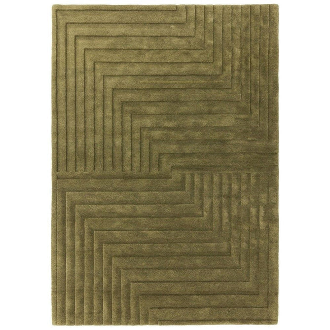 Form Modern Geometric Plain Linear High-Density Heavyweight Hand Carved Wool 3D Hi-Low Ridged Green Rug-Asiatic Carpets-Rug Love - The Most Loved Rug Store