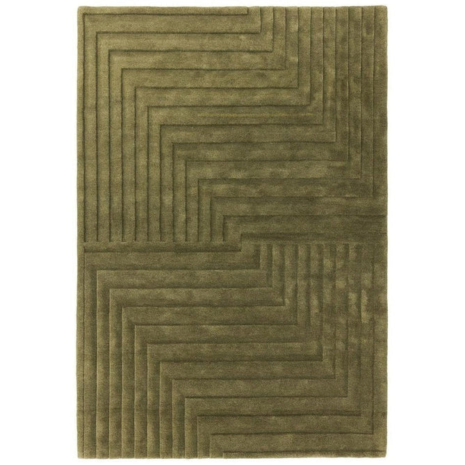 Form Modern Geometric Plain Linear High-Density Heavyweight Hand Carved Wool 3D Hi-Low Ridged Green Rug-Asiatic Carpets-Rug Love - The Most Loved Rug Store