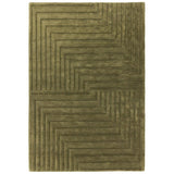 Form Modern Geometric Plain Linear High-Density Heavyweight Hand Carved Wool 3D Hi-Low Ridged Green Rug
